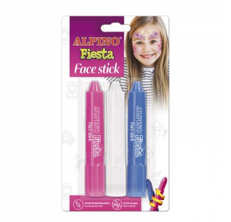 Alpino Fiesta Face Stick Pack con 3 Barritas de Pintura Facial - Sistema Retractil Giratorio - Se Lava con Agua - Testado Dermatologicamente