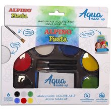 Alpino Fiesta Aqua Make-up Pack con Paleta de Maquillaje Acuarelable con 6 Colores + 2 Pinceles + Esponja y Guia de Uso - Se Lava con Agua y Jabon - Colores Surtidos