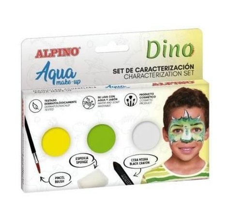 Alpino Aqua Make Up Set de Caracterizacion de Dinosaurio - 3 Polveras + Cera Negra + Pincel + Esponja