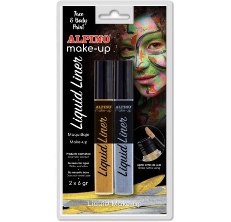 Alpino Make-up Liquid Liner Pack con 2 Botes de Maquillaje Liquido con Aplicador - Se Lava con Agua - Testado Dermatologicamente - Colores Oro y Plata