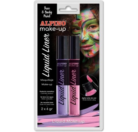 Alpino Make-up Liquid Liner Pack con 2 Botes de Maquillaje Liquido con Aplicador - Se Lava con Agua - Testado Dermatologicamente - Colores Rosa y Lila