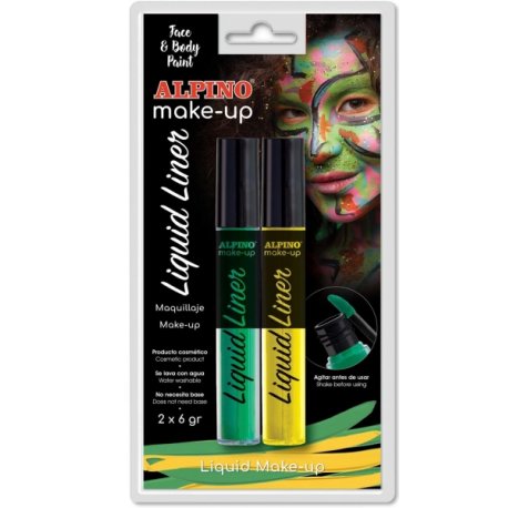 Alpino Make-up Liquid Liner Pack con 2 Botes de Maquillaje Liquido con Aplicador - Se Lava con Agua - Testado Dermatologicamente - Colores Amarillo y Verde