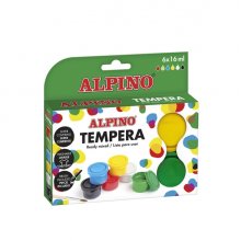 Alpino Pack con 6 Botes de Tempera 16ml + Pincel - Supercubriente y Lavable - Colores Surtidos