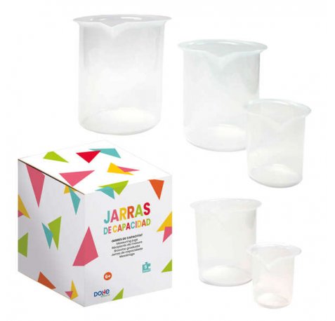 Dohe Juego de Jarras graduadas de Plastico - 1L, 0.5L, 0.25L, 100Ml, 50ml - Recomendado para Tercer Ciclo de Primaria