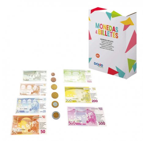 Dohe Juego de Monedas y Billetes de Euro - Plastico Resistente - Reutilizable - Recomendado para Primaria
