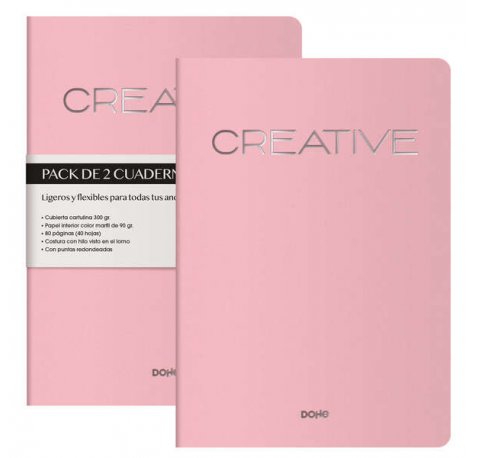 Dohe Cuadernos de Cartulina de Colores - 300gr - Estampacion en Portada - Puntas Redondeadas - Lomo Redondo - Encuadernacion Cosida - 40 Hojas Lisas - Papel Ahuesado 90gr - Retractilados en 2 Unidades (2 uds)