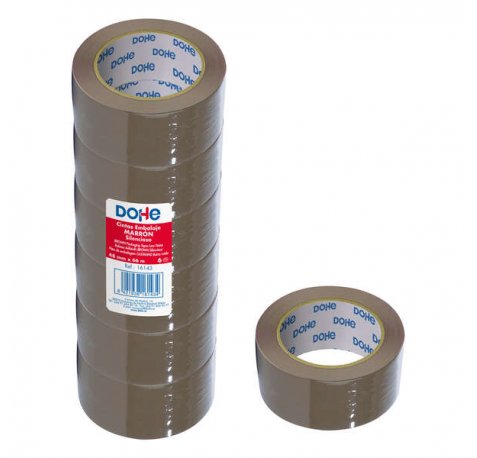 Dohe Cintas de Sellado de Embalajes - Polipropileno Resistente - Potente Adhesivo - Silencioso - Marron (6 uds)