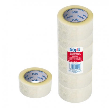 Dohe Cinta de Sellado de Embalajes - 50mm de Ancho - Resistente y Adhesivo Potente - Silenciosa - Transparente (6 uds)