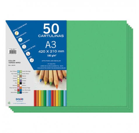 Dohe Cartulinas A3 - 50 Hojas - Gramaje de 180g - Color Verde