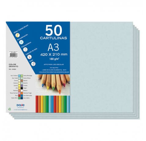 Dohe Cartulinas A3 - 50 Hojas - Gramaje de 180g - Ideal para Manualidades y Proyectos Escolares