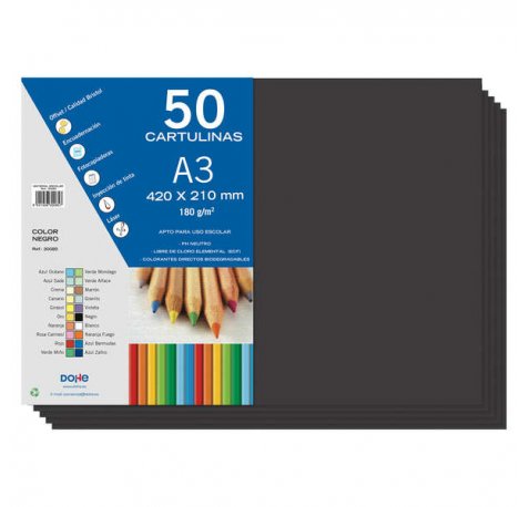 Dohe Cartulinas A3 - 50 Hojas - Gramaje de 180g - Ideal para Manualidades y Proyectos Escolares - Color Negro