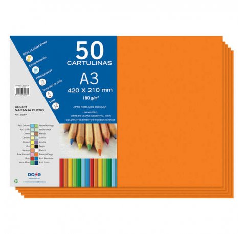 Dohe Cartulinas A3 - 50 Hojas - Gramaje de 180g - Ideal para Manualidades y Proyectos Escolares - Color Naranja