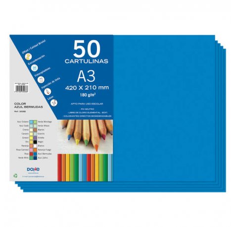 Dohe Cartulinas A3 - 50 Hojas - Gramaje de 180g - Ideal para Manualidades y Proyectos Escolares