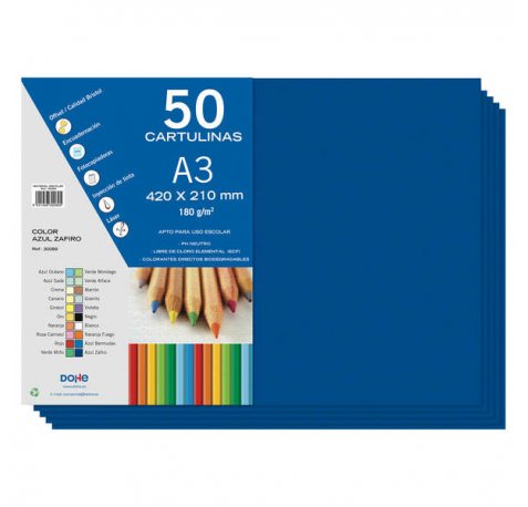 Dohe Cartulinas A3 - 50 Hojas - Gramaje de 180g - Ideal para Manualidades y Proyectos Escolares