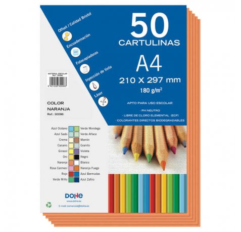 Dohe Cartulinas de Colores de 180 G/M2 - Tamaño A4 - PH Neutro - Libres de Cloro Elemental - Colorantes Biodegradables