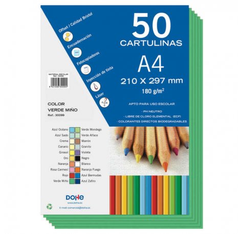 Dohe Cartulinas de Colores de 180 G/M2 - Tamaño A4 - PH Neutro - Libres de Cloro Elemental - Colorantes Biodegradables