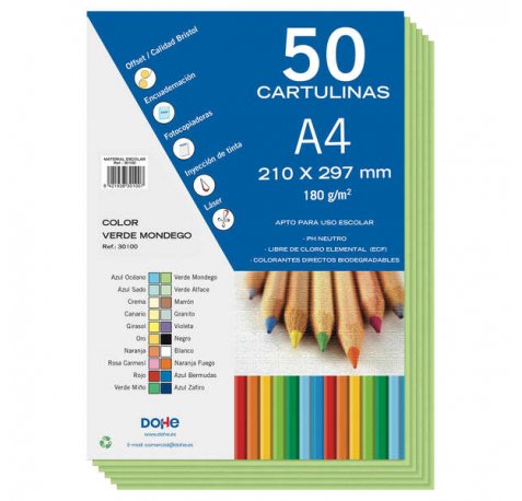 Dohe Cartulinas de Colores de 180 G/M2 - Tamaño A4 - PH Neutro - Libres de Cloro Elemental - Biodegradables