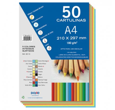 Dohe Cartulinas Surtidas Intensas - 50 Hojas - Colores Surtidos