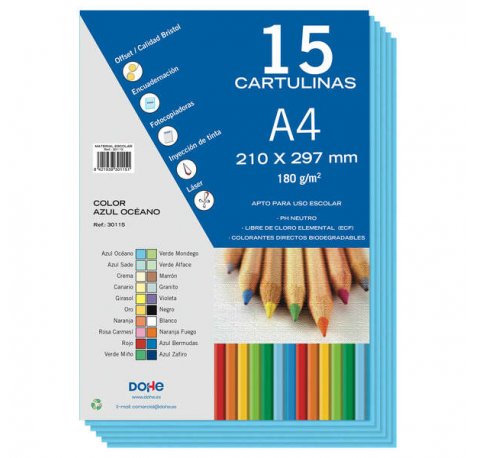 Dohe Cartulinas A4 - 15 Hojas - Gramaje de 180g - Colores Surtidos