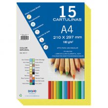 Dohe Paquete de 15 Hojas de Cartulinas A4 - 210x297mm - Gramaje de 180 G/M² - Colores Surtidos