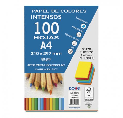 Dohe Papel Multifuncion de 80g - Apto para Fotocopiadoras, Impresoras Laser y Chorro de Tinta - Colores Surtidos