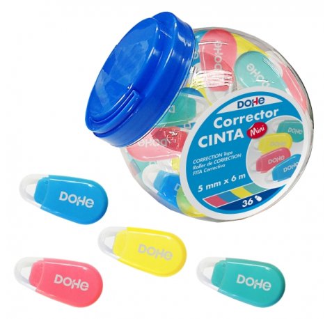 Dohe Expositor de 36 Mini Correctores de Cinta - 5mmx6M - Colores Surtidos (36 uds)