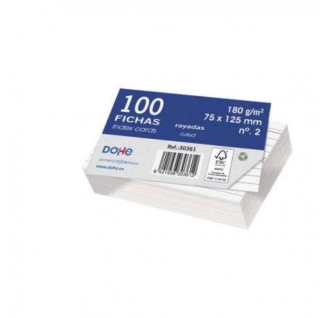 Dohe Fichas de Cartulina Offset Blanca de 180g - 100x150mm - Rayadas - Paquete de 100 Fichas