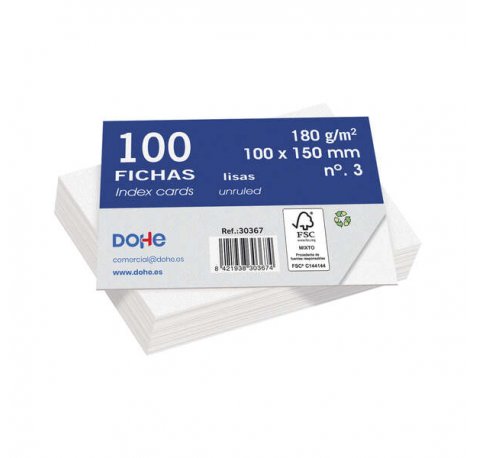 Dohe Fichas de Cartulina Offset Blanca - 180g - Paquete de 100 Unidades