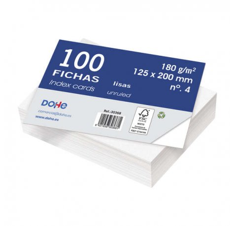 Dohe Fichas de Cartulina Offset Blanca - 180g - Paquete de 100 Unidades - Lisas
