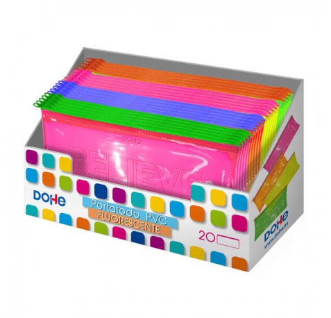 Dohe Expositor de 20 Portatodos Planos de PVC Transparente Fluorescente - Colores Surtidos (20 uds)