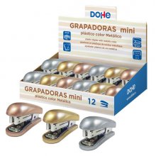 Dohe Expositor de 12 Mini grapadoras de Sobremesa - Materiales Plasticos de Primera Calidad - Capacidad de Grapado hasta 15 Hojas - Admite grapas de 22/6, 24/6 y 26/6 (12 uds)