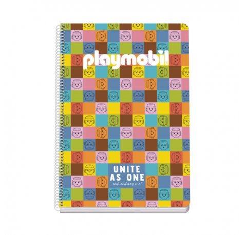 Dohe Playmobil Unite As One Cuaderno Espiral Folio 80 Hojas Cuadricula 4mm - Tapa Rigida Impresa a todo Color y Plastificada en Brillo - Guardas Impresas
