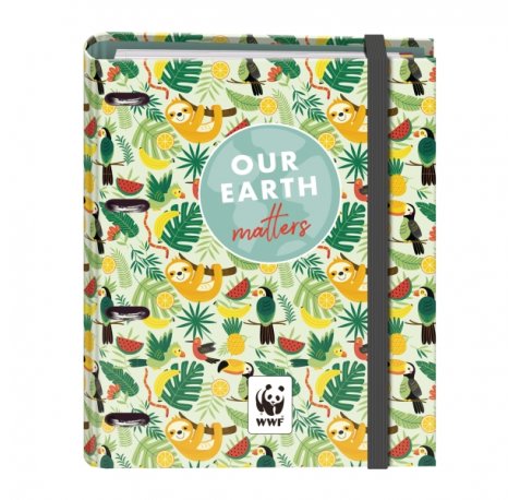 Dohe WWF Tropic Carpeta de 4 Anillas Mixtas de 35mm con Recambio de 100 Hojas - Formato Folio - Cierre con Goma - Incluye 4 Separadores y Sobre de Polipropileno