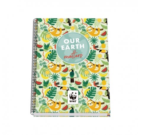 Dohe WWF Tropic Cuaderno Espiral A4 100 Hojas Microperforadas Cuadricula 5mm - Tapa Dura Carton Forrado - Bandas de Color