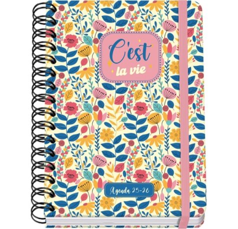 Dohe C´est la Vie Agenda Escolar 25/26 Espiral Wire?o A5 - Semana Vista - Papel 80g/m2 - 4 Hojas de Pegatinas - Cubierta de Carton Plastificado - Cierre con Goma Elastica
