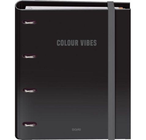 Dohe Colour Vibes Carpeta de 4 Anillas Mixtas de 35mm Recambio 100 Hojas Cuadricula 5mm - Formato A4 - Cierre con Goma - Incluye 4 Separadores y Sobre de Polipropileno - Color Negro