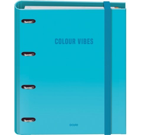 Dohe Colour Vibes Carpeta de 4 Anillas Mixtas de 35mm Recambio 100 Hojas Cuadricula 5mm - Formato A4 - Cierre con Goma - Incluye 4 Separadores y Sobre de Polipropileno - Color Azul Cyan