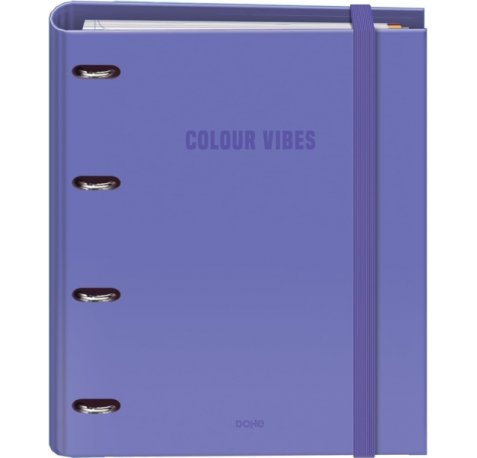 Dohe Colour Vibes Carpeta de 4 Anillas Mixtas de 35mm Recambio 100 Hojas Cuadricula 5mm - Formato A4 - Cierre con Goma - Incluye 4 Separadores y Sobre de Polipropileno - Color Morado