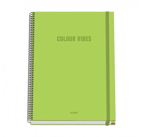 Dohe Colour Vives Cuaderno Espiral A4 100 Hojas Microperforadas Cuadricula 5mm - Tapa Dura Carton Forrado - Cierre de Goma - Bandas de Color - Color Verde Lima
