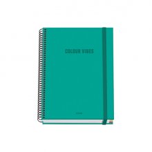 Dohe Colour Vives Cuaderno Espiral A5 100 Hojas Cuadricula 5mm - Tapa Dura Impresa a todo Color y Plastificada en Brillo - Bandas de Color - Cierre de Goma - Color Verde