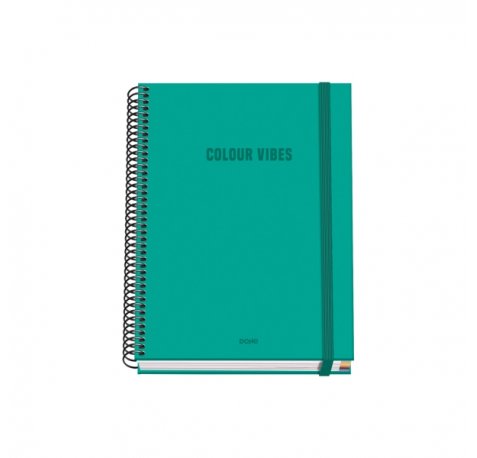 Dohe Colour Vives Cuaderno Espiral A5 100 Hojas Cuadricula 5mm - Tapa Dura Impresa a todo Color y Plastificada en Brillo - Bandas de Color - Cierre de Goma - Color Verde