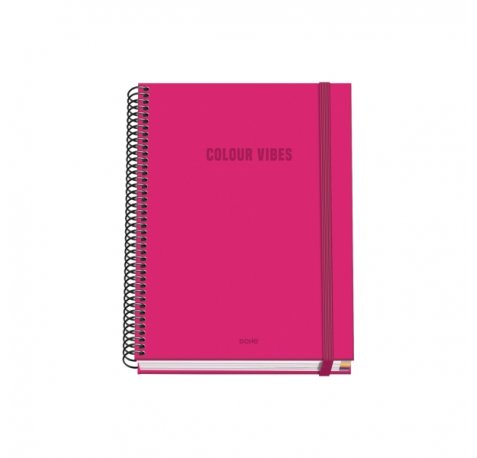 Dohe Colour Vives Cuaderno Espiral A5 100 Hojas Cuadricula 5mm - Tapa Dura Impresa a todo Color y Plastificada en Brillo - Bandas de Color - Cierre de Goma - Color Rosa