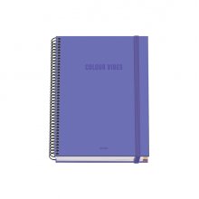 Dohe Colour Vives Cuaderno Espiral A5 100 Hojas Cuadricula 5mm - Tapa Dura Impresa a todo Color y Plastificada en Brillo - Bandas de Color - Cierre de Goma - Color Morado