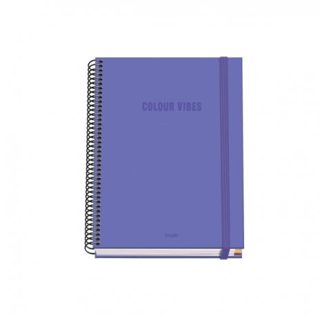 Dohe Colour Vives Cuaderno Espiral A5 100 Hojas Cuadricula 5mm - Tapa Dura Impresa a todo Color y Plastificada en Brillo - Bandas de Color - Cierre de Goma - Color Morado