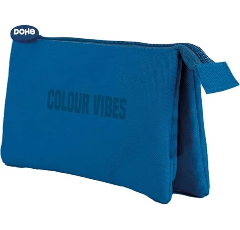 Dohe Colour Vibes Portatodo Triple - Cierre Doble con Cremallera y Tirador de Goma - Color Azul