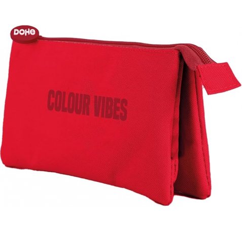 Dohe Colour Vibes Portatodo Triple - Cierre Doble con Cremallera y Tirador de Goma - Color Rojo