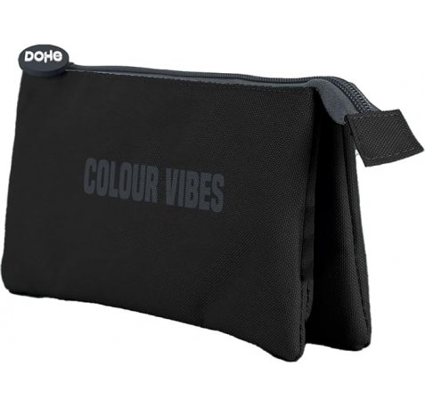 Dohe Colour Vibes Portatodo Triple - Cierre Doble con Cremallera y Tirador de Goma - Color Negro