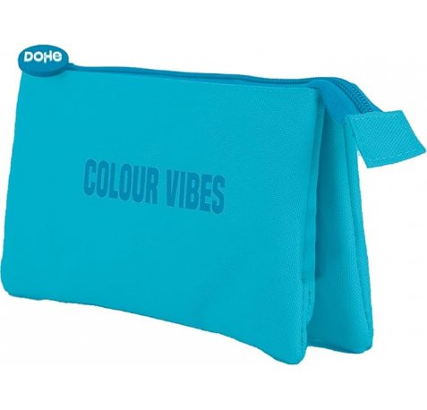 Dohe Colour Vibes Portatodo Triple - Cierre Doble con Cremallera y Tirador de Goma - Color Azul Cyan