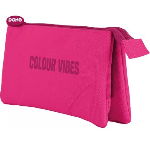 Dohe Colour Vibes Portatodo Triple - Cierre Doble con Cremallera y Tirador de Goma - Color Rosa