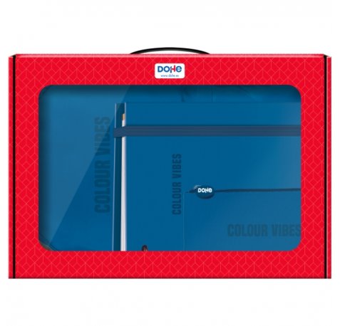 Dohe Colour Vibes Pack de Mochila + Carpeta A4 Recambio + Portatodo Triple - Todo en un Maletin Perfecto para Regalo - Color Azul